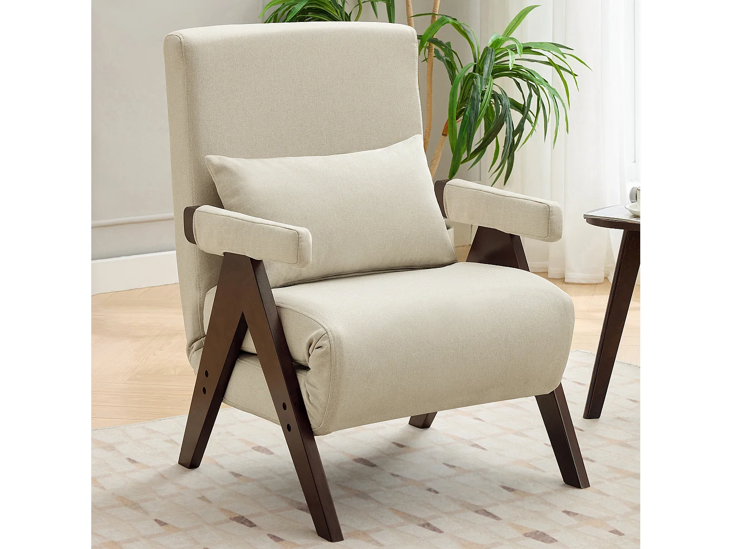 3-in-1 slaapbank, opvouwbare slaapbank - 64 x 68,5 x 93 cm - linnen stof - met slaapfunctie beige + walnoot