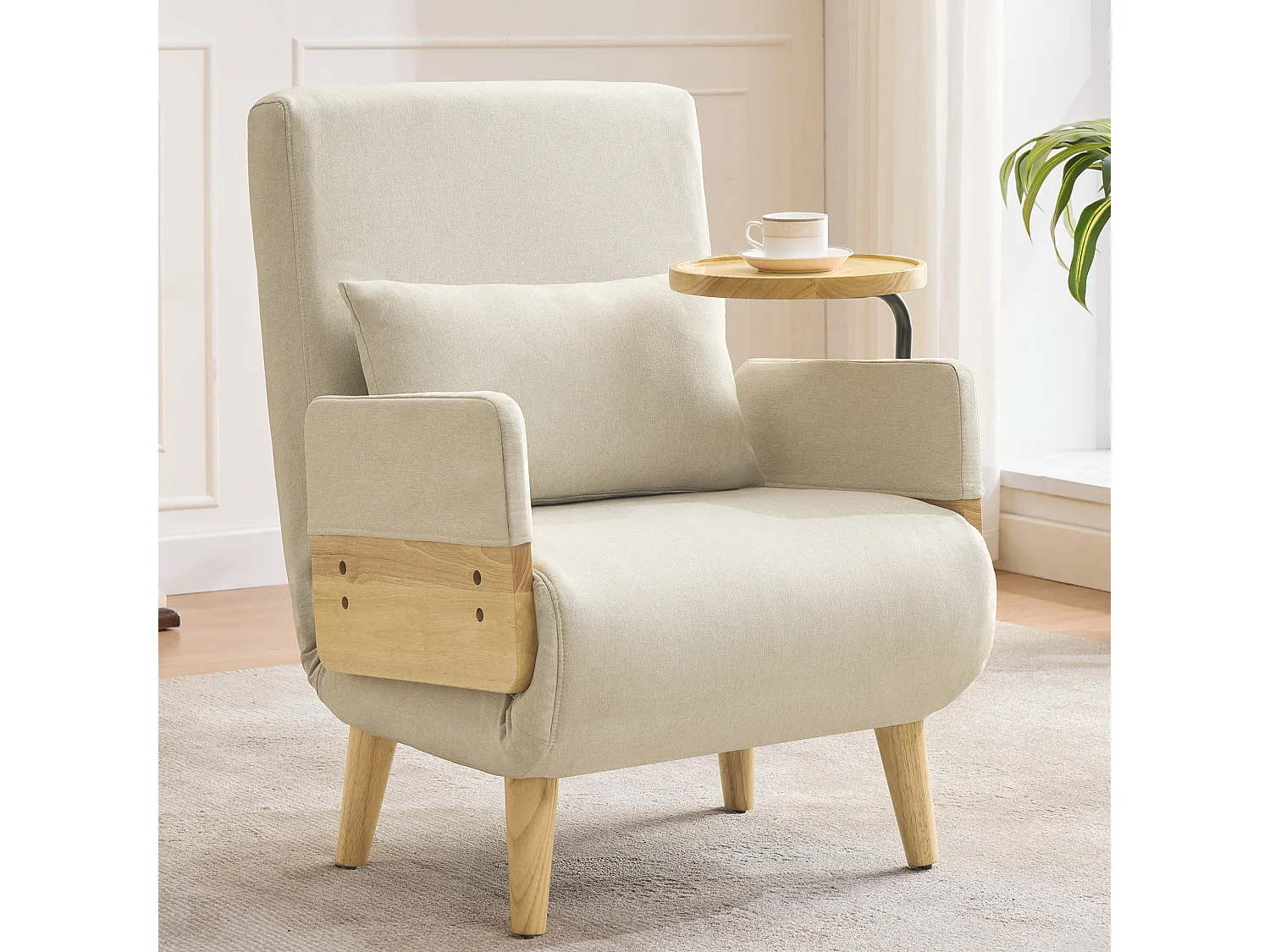 3-in-1 slaapbank, opvouwbare slaapbank - 58 x 67 x 88 cm - linnen stof - met slaapfunctie - beige