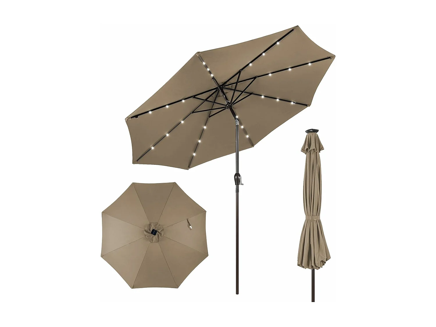 300 cm led-parasol, tuinparasol, marktscherm met solarverlichting, terrasparasol achthoek, zwengelparasol, strandscherm, zweefparasol, ZB33616
