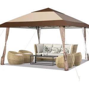 4 x 4 m vouwpaviljoen, pop-up paviljoen met wielen, waterdicht, uv-bescherming 50+, partytent, tuinpaviljoen, incl. met draagtas ZB32067