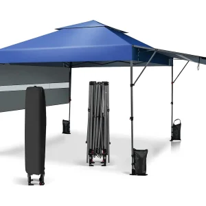 3 x 3 m pop-up paviljoen met twee luifels, vouwpaviljoen met roltas, 4 zandzakken, uv-bescherming 50+, opvouwbare tuintent, stabiel, winterbestendig (blauw) ZB32066 3 x 3 m pop-up paviljoen met twee luifels, vouwpaviljoen met roltas, 4 zandzakken, uv-bescherming 50+, opvouwbare tuintent, stabiel, winterbestendig (blauw) ZB32066