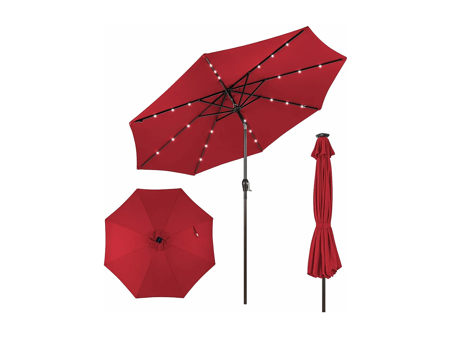 300 cm led-parasol, tuinparasol, marktscherm met solarverlichting, terrasparasol achthoek, zwengelparasol, strandscherm, hangscherm, kleurkeuze ZB33616
