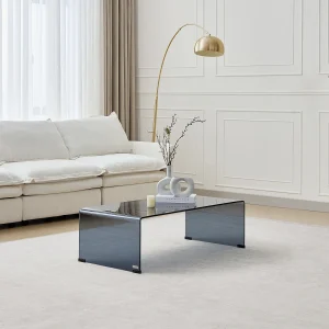 Salontafel van gebogen gehard gerookt glas – Zwart – ALONZO Salontafel van gebogen gehard gerookt glas – Zwart – ALONZO