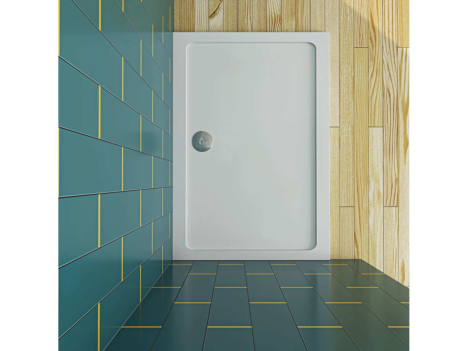 Aica 120x90x3cm witte douchebak, rechthoekige,gemaakt van een mengsel van natuursteen en hars, antislip, antibacterieel, met douchegoot rooster en afvoer