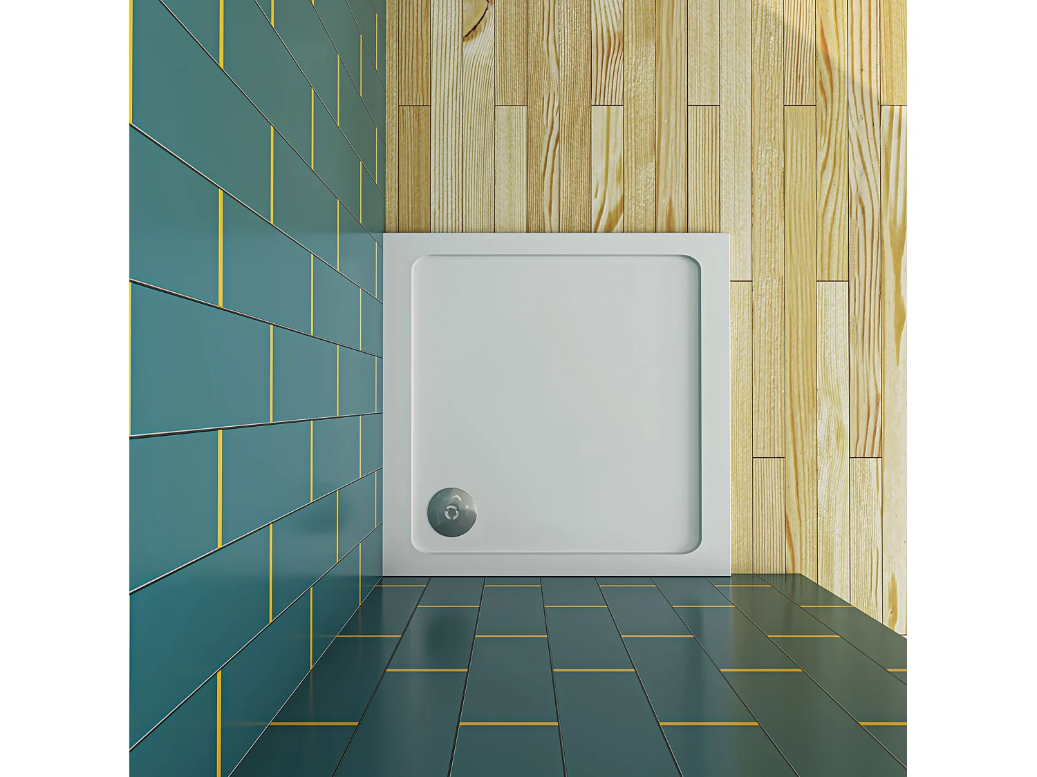 Aica 76x76x3cm witte douchebak, vierkant,gemaakt van een mengsel van natuursteen en hars, antislip, antibacterieel, met douchegoot rooster en afvoer