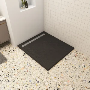 Aica 80x80x3cm zwart douchebak, vierkant,gemaakt van een mengsel van natuursteen en hars, antislip, antibacterieel, met douchegoot rooster en afvoer Aica 80x80x3cm zwart douchebak, vierkant,gemaakt van een mengsel van natuursteen en hars, antislip, antibacterieel, met douchegoot rooster en afvoer