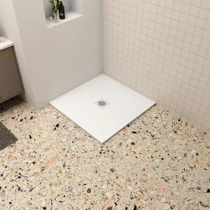 Aica 90x90x3cm witte douchebak (Slate leisteenlook),vierkant,gemaakt mengsel van natuursteen en hars,antislip,antibacterieel plastic douchegoot rooster Aica 90x90x3cm witte douchebak (Slate leisteenlook),vierkant,gemaakt mengsel van natuursteen en hars,antislip,antibacterieel plastic douchegoot rooster