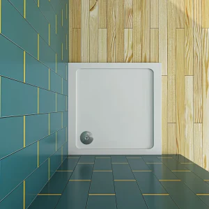 Aica 76x76x3cm witte douchebak, vierkant，gemaakt van een mengsel van natuursteen en hars, antislip, antibacterieel, met douchegoot rooster