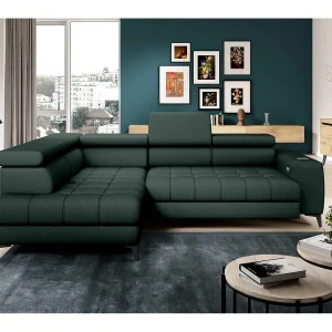 BAGGIO Hoekbank 280x196cm, slaapfunctie, opbergruimte, elektrisch verstelbaar, links, Donkergroen BAGGIO Hoekbank 280x196cm, slaapfunctie, opbergruimte, elektrisch verstelbaar, links, Donkergroen