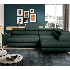 BAGGIO Hoekbank 280x196cm, slaapfunctie, opbergruimte, elektrisch verstelbaar, rechts, Donkergroen BAGGIO Hoekbank 280x196cm, slaapfunctie, opbergruimte, elektrisch verstelbaar, rechts, Donkergroen
