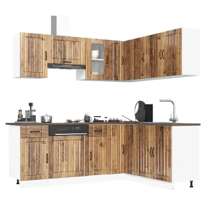 11-delige Keukenkastenset Kalmar bewerkt hout oud houtkleurig