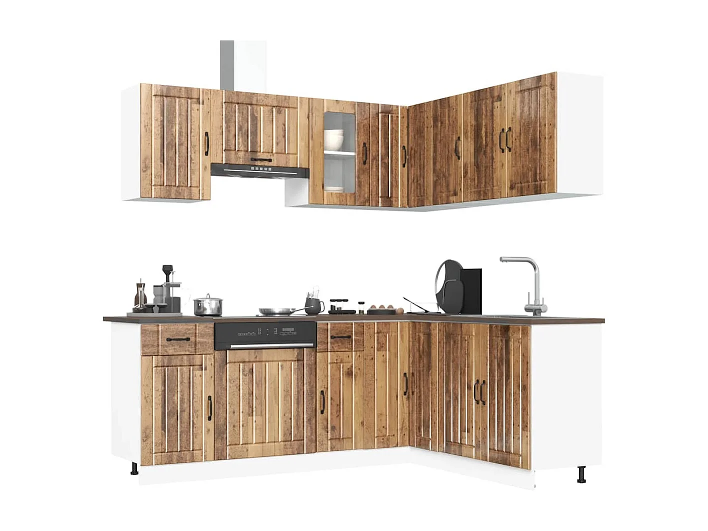 11-delige Keukenkastenset Kalmar bewerkt hout oud houtkleurig