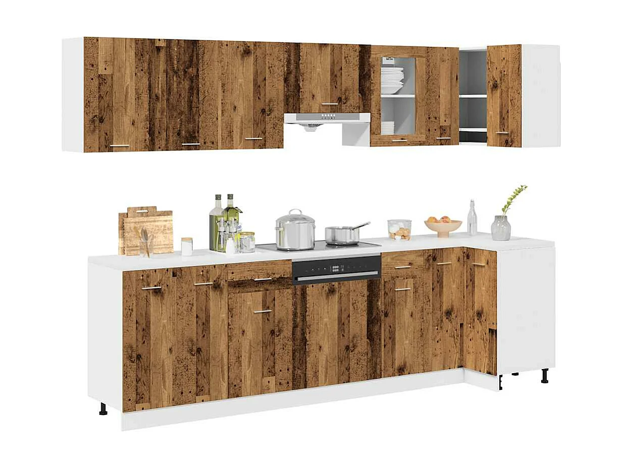 11-delige Keukenkastenset bewerkt hout oud houtkleurig