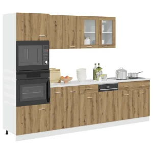 7-delige Keukenkastenset bewerkt hout artisanaal eikenkleurig 7-delige Keukenkastenset bewerkt hout artisanaal eikenkleurig
