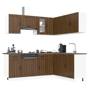 11-delige Keukenkastenset Kalmar bewerkt hout bruin eikenkleur 11-delige Keukenkastenset Kalmar bewerkt hout bruin eikenkleur