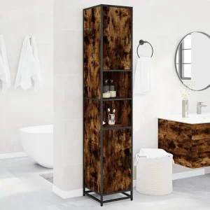 Badkamerkast 35×37,5×188,5 cm hout en metaal gerookt eikenkleur