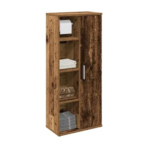 Badkamerkast met rolhouder 39x22x90 cm oud houtkleurig
