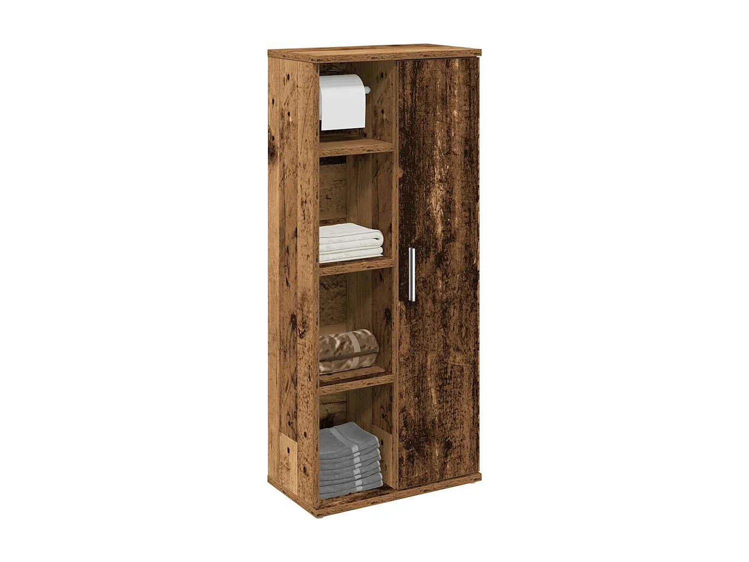 Badkamerkast met rolhouder 39x22x90 cm oud houtkleurig