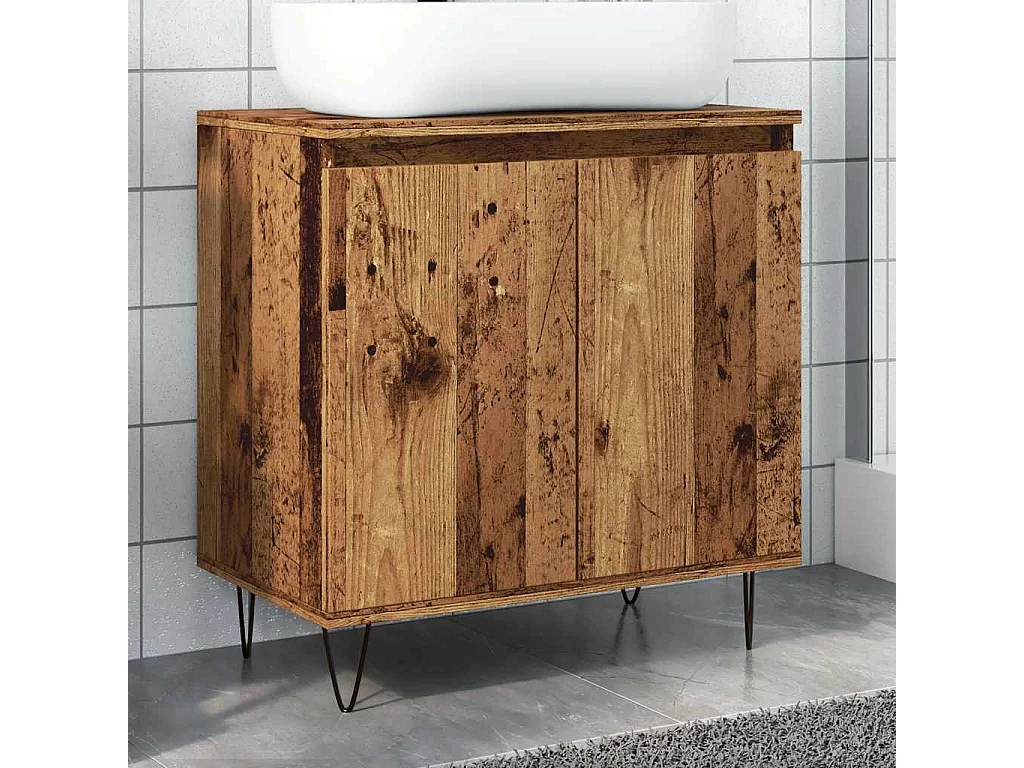 Badkamerkast 58x33x60 cm bewerkt hout oud houtkleurig