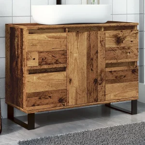 Badkamerkast 80x33x60 cm bewerkt hout oud houtkleurig Badkamerkast 80x33x60 cm bewerkt hout oud houtkleurig