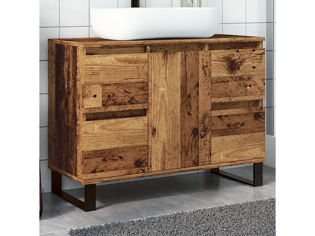 Badkamerkast 80x33x60 cm bewerkt hout oud houtkleurig