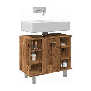Badkamerkast 60x32x53,5 cm bewerkt hout oud houtkleurig