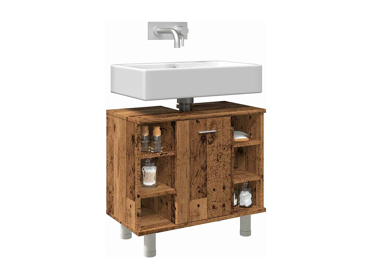 Badkamerkast 60x32x53,5 cm bewerkt hout oud houtkleurig