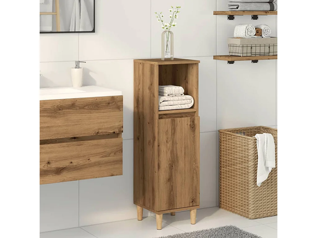 Badkamerkast 30x30x100 cm bewerkt hout artisanaal eikenkleurig