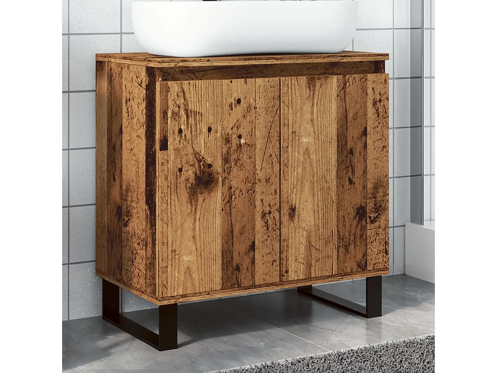 Badkamerkast 58x33x60 cm bewerkt hout oud houtkleurig