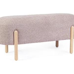 Antiek roze stoffen bank met bouclé-effect, poten van rubberhout – DAYLA Antiek roze stoffen bank met bouclé-effect, poten van rubberhout – DAYLA