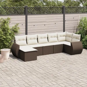 7-delige Loungeset met kussens poly rattan bruin 7-delige Loungeset met kussens poly rattan bruin