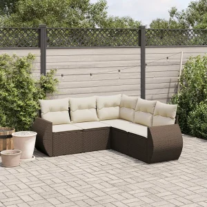 5-delige Loungeset met kussens poly rattan bruin 5-delige Loungeset met kussens poly rattan bruin