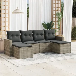6-delige Loungeset met kussens poly rattan lichtgrijs 6-delige Loungeset met kussens poly rattan lichtgrijs