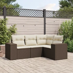 4-delige Loungeset met kussens poly rattan bruin 4-delige Loungeset met kussens poly rattan bruin