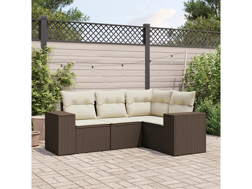 4-delige Loungeset met kussens poly rattan bruin