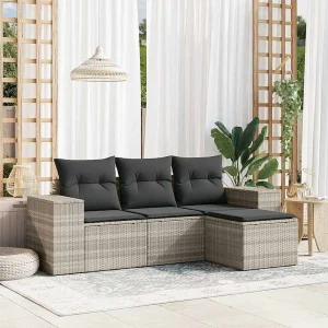4-delige Loungeset met kussens poly rattan lichtgrijs 4-delige Loungeset met kussens poly rattan lichtgrijs