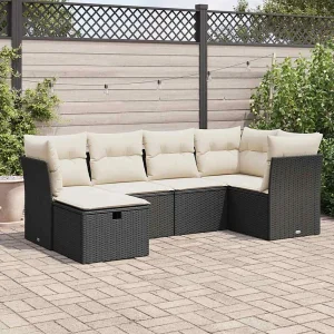 6-delige Loungeset met kussens poly rattan zwart 6-delige Loungeset met kussens poly rattan zwart