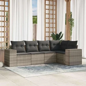 5-delige Loungeset met kussens poly rattan lichtgrijs 5-delige Loungeset met kussens poly rattan lichtgrijs