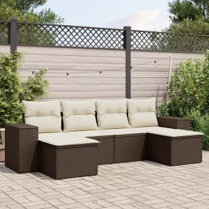 6-delige Loungeset met kussens poly rattan bruin 6-delige Loungeset met kussens poly rattan bruin