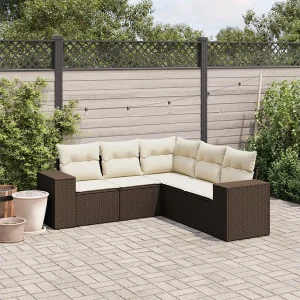 5-delige Loungeset met kussens poly rattan bruin 5-delige Loungeset met kussens poly rattan bruin