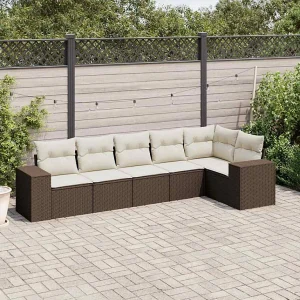 6-delige Loungeset met kussens poly rattan bruin 6-delige Loungeset met kussens poly rattan bruin