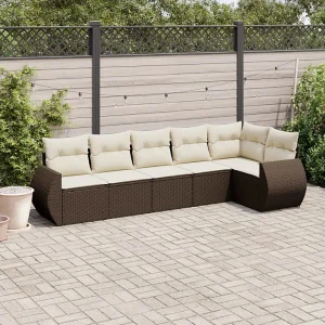 6-delige Loungeset met kussens poly rattan bruin 6-delige Loungeset met kussens poly rattan bruin