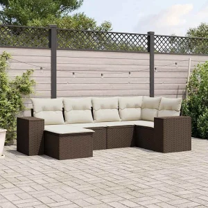 6-delige Loungeset met kussens poly rattan bruin 6-delige Loungeset met kussens poly rattan bruin