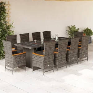 11-delige Tuinset met kussens poly rattan grijs 11-delige Tuinset met kussens poly rattan grijs