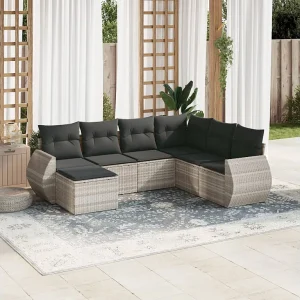 7-delige Loungeset met kussens poly rattan lichtgrijs 7-delige Loungeset met kussens poly rattan lichtgrijs