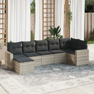 7-delige Loungeset met kussens poly rattan lichtgrijs 7-delige Loungeset met kussens poly rattan lichtgrijs