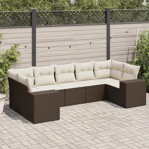 7-delige Loungeset met kussens poly rattan bruin 7-delige Loungeset met kussens poly rattan bruin