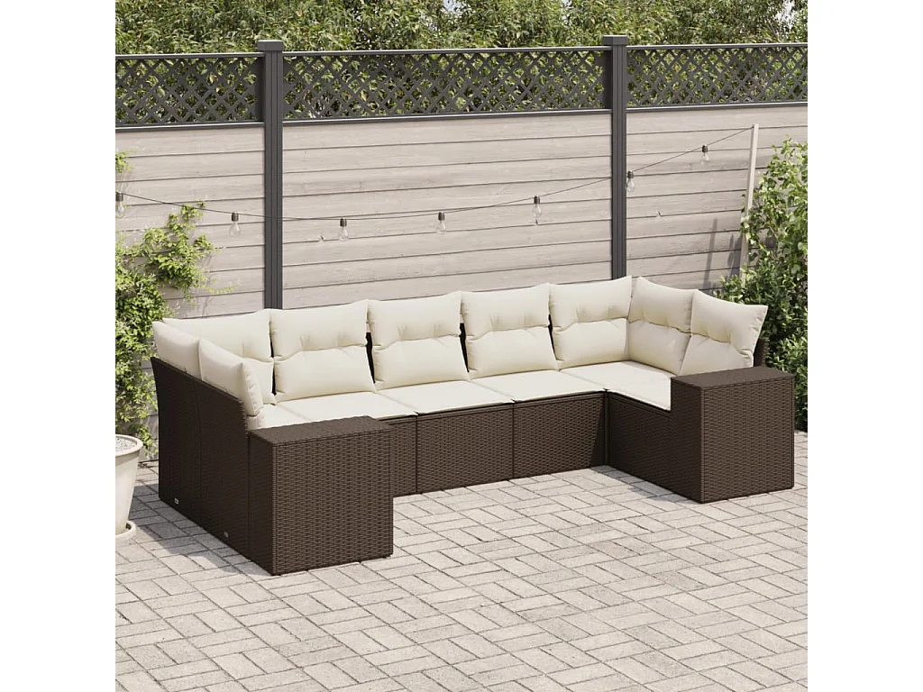 7-delige Loungeset met kussens poly rattan bruin