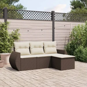 4-delige Loungeset met kussens poly rattan bruin 4-delige Loungeset met kussens poly rattan bruin