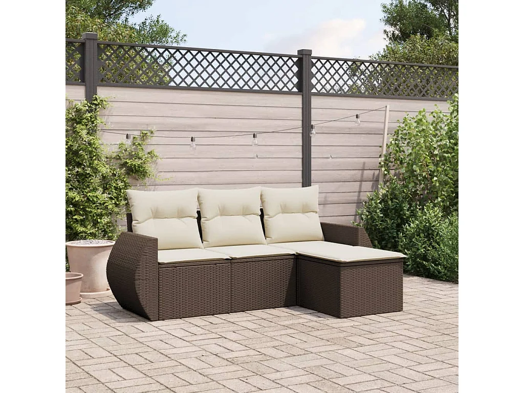 4-delige Loungeset met kussens poly rattan bruin